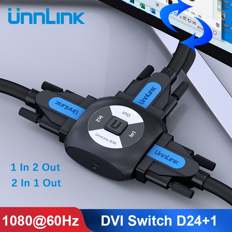 Unnlink Dvi Switch Splitter Bi-Directionele 2X1/1X2 FHD1080P @ 60Hz Driver Gratis DVI-D 24 + 1 switcher Voor Computer Pc Monitoren