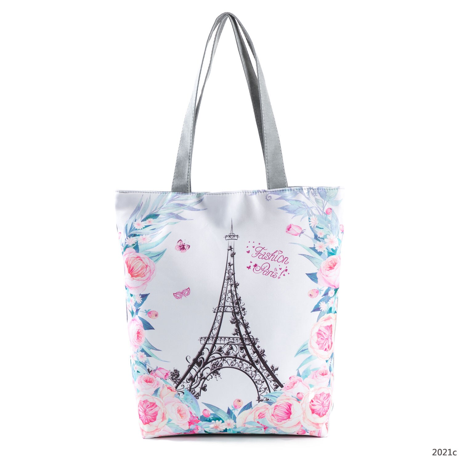 Bolso de hombro con estampado Floral de la Torre Eiffel de París, bolsa de mano informal, bolso de viaje que combina con todo, bolsa de compras portátil para mujer: 2021c