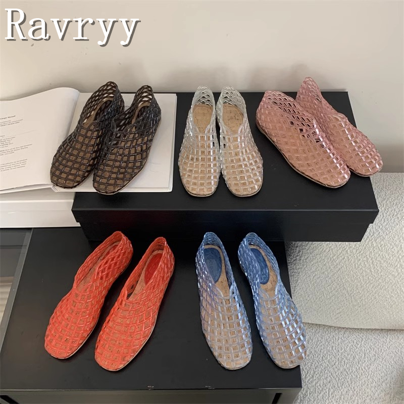 Moda feminina geléia sandálias de borracha plástica cobrir dedo do pé fundo plano oco para fora confortável e respirável sapatos de praia casuais