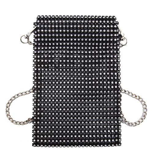 JIEROTYX Super Flash Women Shoulder Bag Full Diamonds Lady Crossbody Bag Chain Diagonal Handbag Mobile Phone Lady mini Bag: black