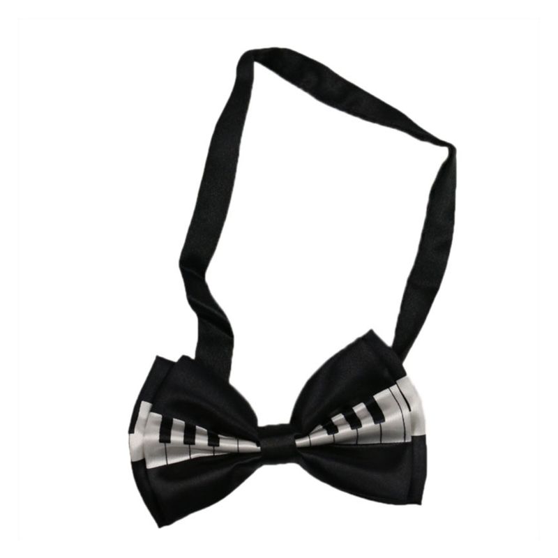 Ensemble Bretelles Et Nœud Papillon Noir Et Blanc Motif Piano - Bretelles En Y Réglables Avec Clips - Pour Costume, Fête Ou Soirée - 3