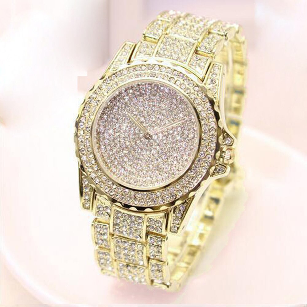 Femmes diamant montre luxe diamants montre-Bracelet dames analogique Quartz Vogue montres étanche Bracelet montres # Y: Gold