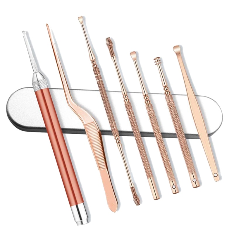 Ear Pick Set,7 PCS Stainless Steel LED Light Earwax Removal Tool Kit for Ear Cleaning with Storage Case