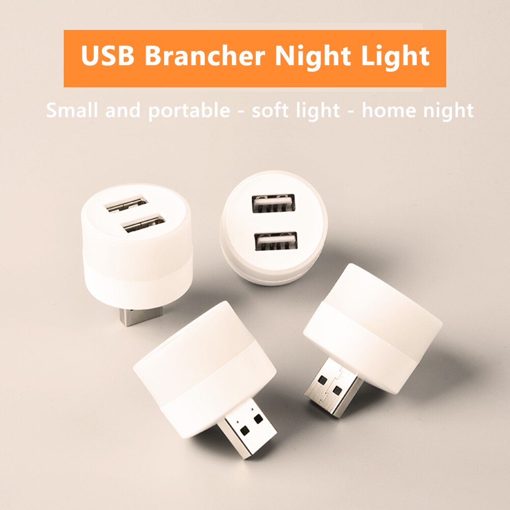 Lumière LED USB 1-to-2 séparateur USB Protection des yeux lumière de lecture 5V 1A Plug-and-Play chambre à coucher extérieur lumière de nuit ronde d'urgence