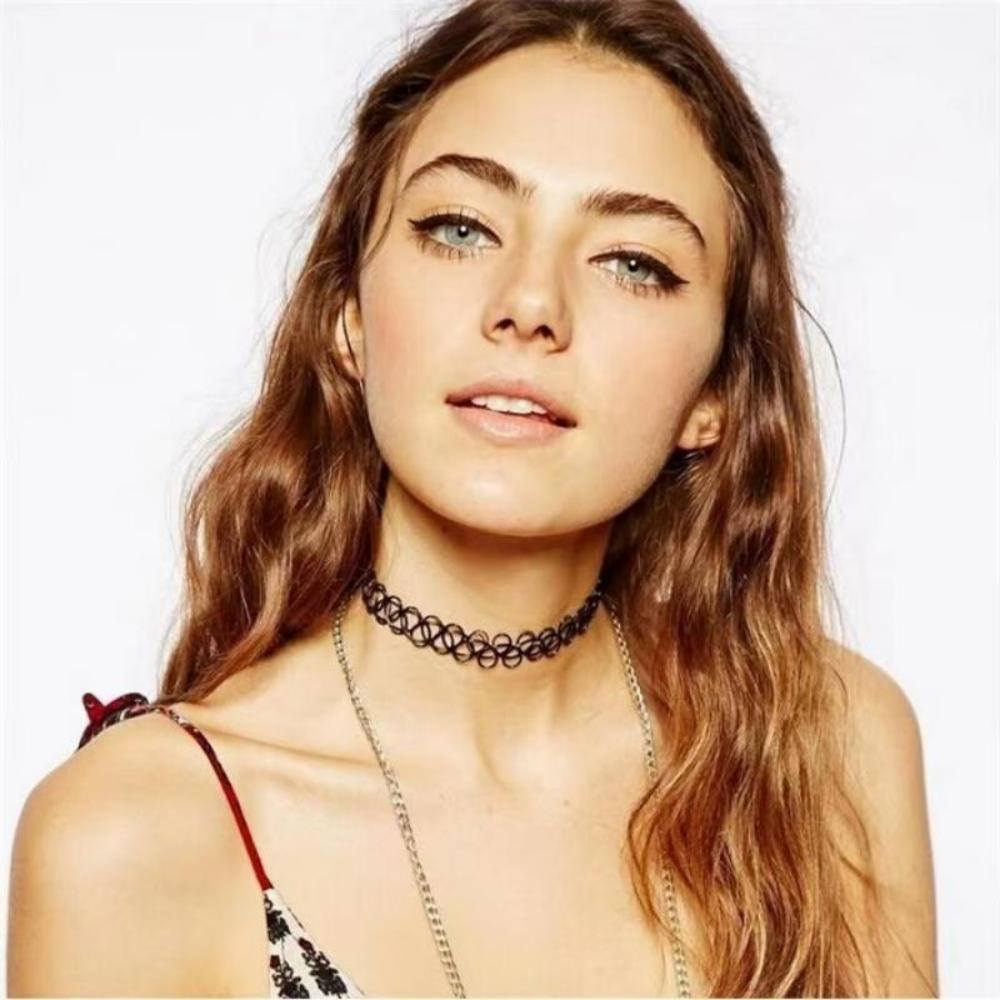 årgang elastisk flettet fisketråd choker gotisk svart choker 1pc halskjede til punk jente kvinner
