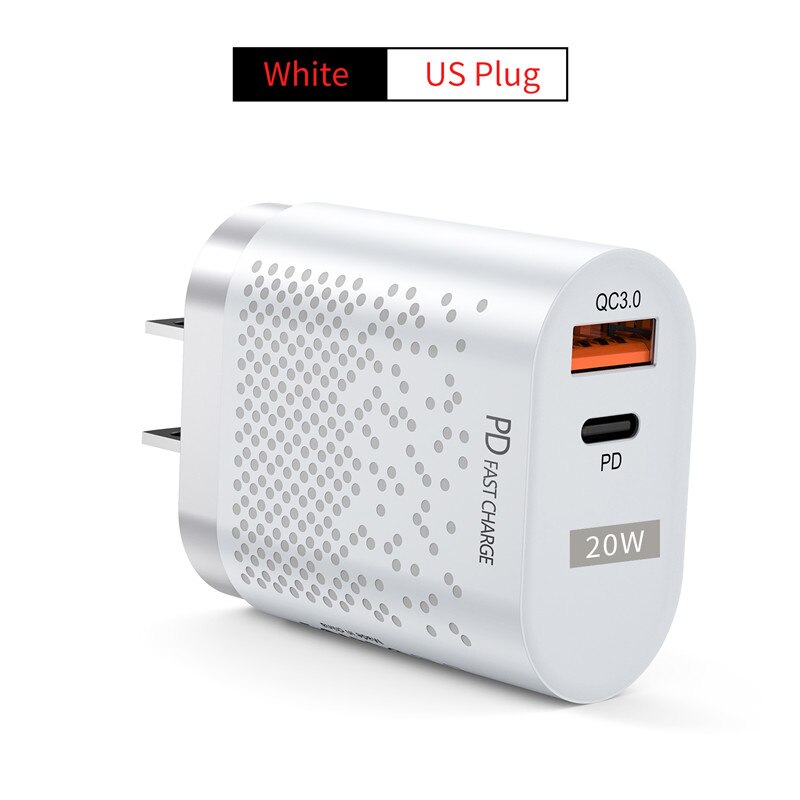 Uslion pd 20w carregador usb ue eua uk plug 3a qc 3.0 carga carregador de telefone para iphone 12 11 samsung huawei carregador de parede rápido: White US