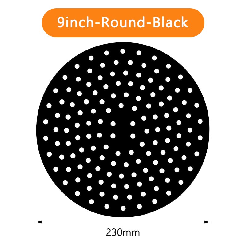 Tapis de revêtement de friteuse à Air en Silicone, antiadhésif, revêtement intérieur de cuisson pour accessoires de cuisine, rond et carré réutilisable: 9inch-Round-Black