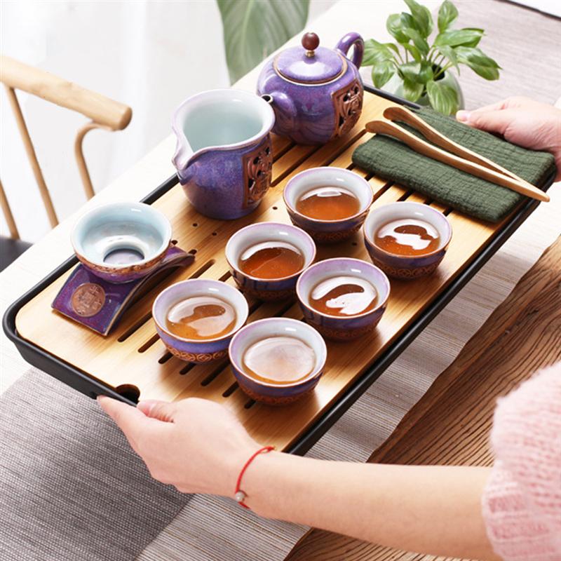 1Pc Double Layers Teacup Drain Plastic Tray Home Solid Wood Square Drain Tray
