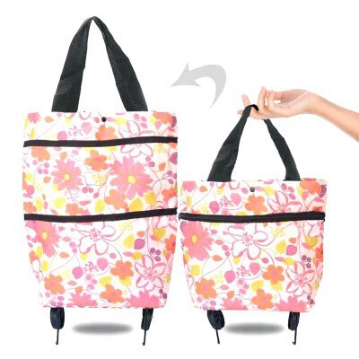 Sac de courses pliable, chariot de courses, achat de nourriture, sac sur roues, sac de légumes, organisateur de Shopping, sac Portable, paquet de traction: Flowers S