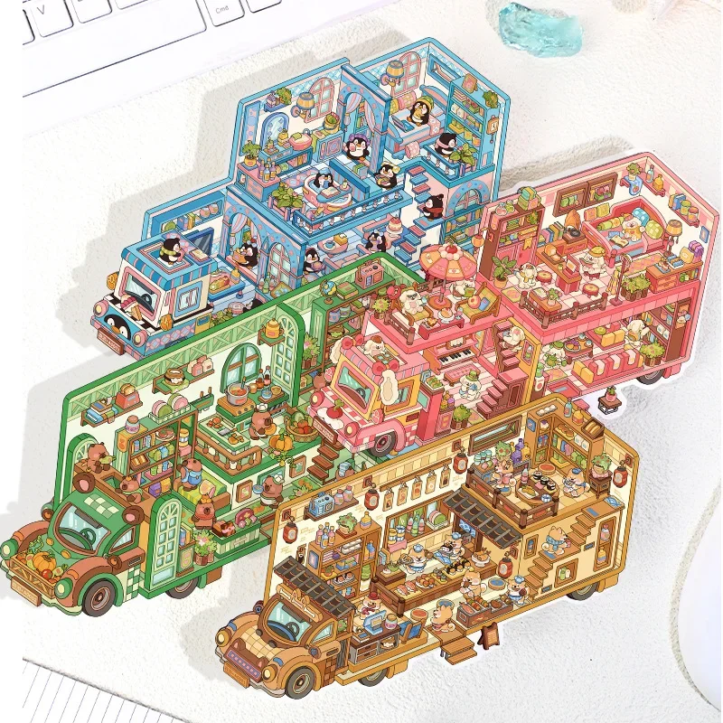 2025 speelgoedmode miniatuur landschapssticker decompressie RV-scène handgemaakte DIY-stickers cartoon pinguïn hond dierposters