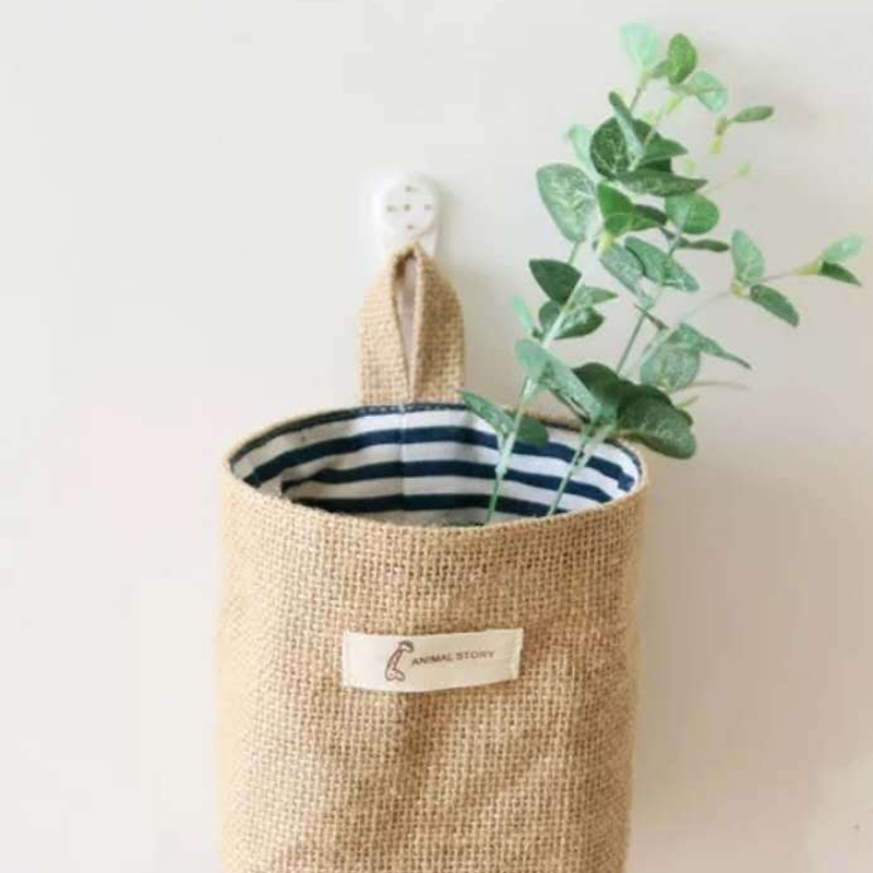 Hanging Storage Basket Jute Cotton Linen Pocket Storage Box Small Sack Sundries Organizer Cosmetic Organizer Home Decor