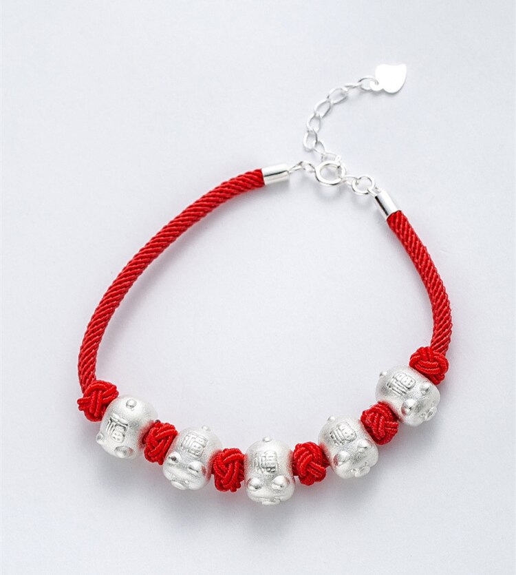 BONLAVIE S925 Silber FUZI Schwein rot kette armband fünf glück tür fünf kleine schwein glück rote seil weiblichen Chinesischen schmuck