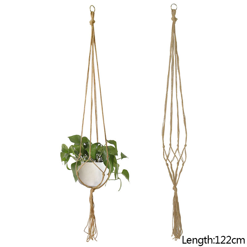 Panier suspendu en corde de coton et de chanvre pour plantes, Pot de fleur en macramé fait à la main, cintre pour plantes, fournitures de décoration intérieure et extérieure pour jardin de maison: Orange