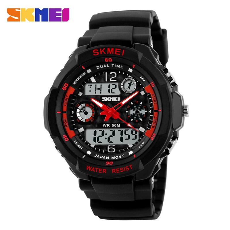 SKMEI Sport Horloges Mannen Dual Display Horloges Chronograph 50M Waterdicht Alarm Kalender Back Light Horloge 0931: Red