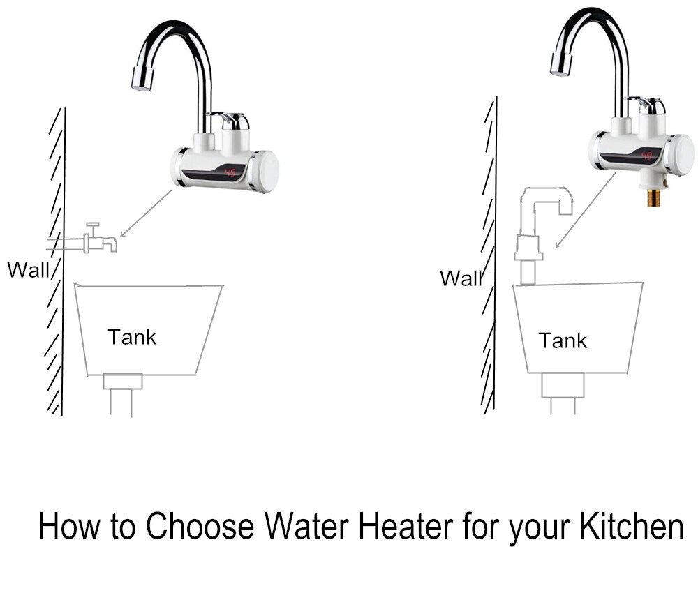 Kitchen Tankless Water Heater 220V 3000W Electric Faucet Boiler Water Electric Heating Tap Element with Temperature Display