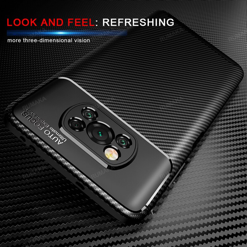 Shockproof Case For Xiaomi Poco X3 NFC Case Carbon fiber texture Soft Silicone Rubber Back Cover For Xiaomi Poco M3 phone case