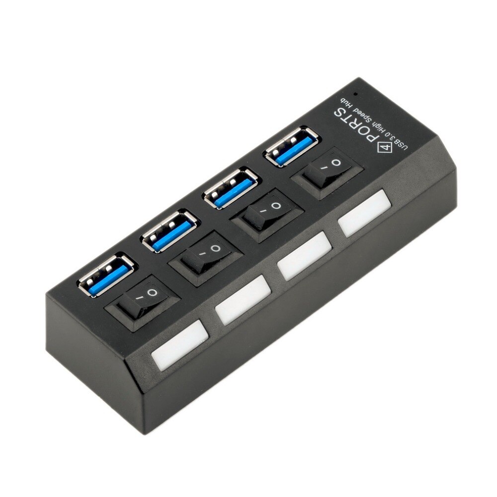 USB 3.0 Hub 4 Ports Super Speed 5Gbps 4-port USB 3.0 Hub With on/off Switch For Windows Mac OS Linux PC Laptop Black