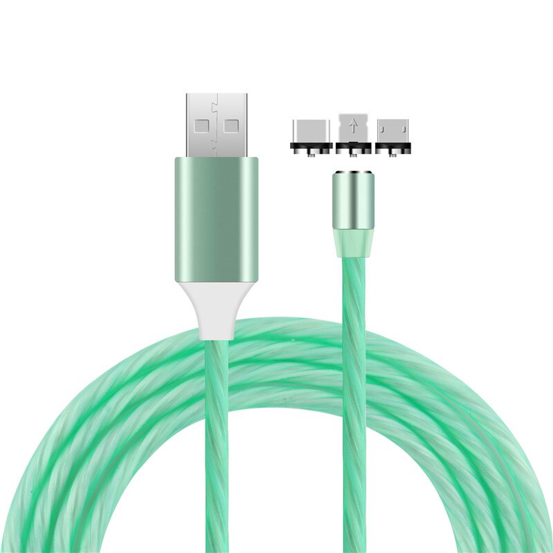 UGI – câble magnétique 3 en 1 pour IOS et Android, Micro USB type-c, lumière LED brillante, chargeur pour téléphone Samsung, Xiaomi, OnePlus, HTC: Green / 2m