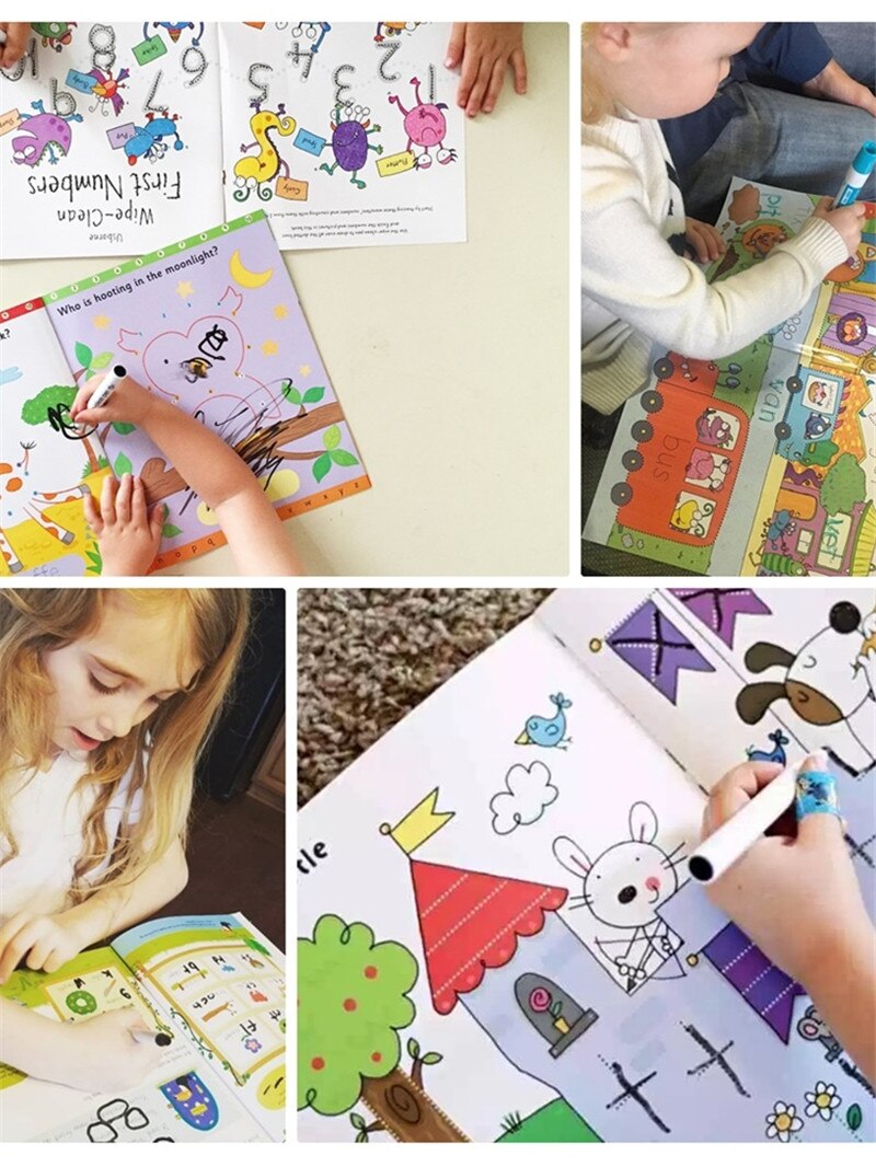 Återanvändbara siffror lärande böcker för skolbarn föräldrabarn förskola barn matematik nummer engelska ord lära sig skriva