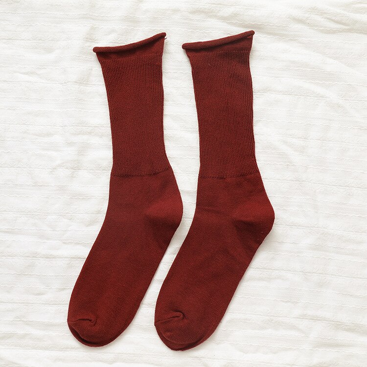 CHAOZHU Solid Colors Women Lady Daily Loose Socks Socky-Wockies Japanese Girls Long Crew Rib Cotton Causal Sock: Burgundy