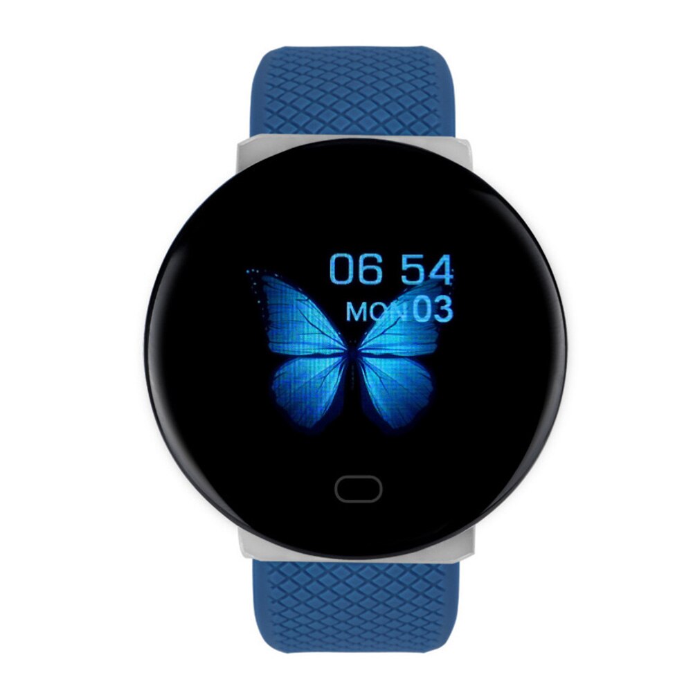 D19 slimme horloges rond bluetooth bloeddrukmeter bloedzuurstof hartslagmeter waterdicht sporthorloge stappenteller: Blauw