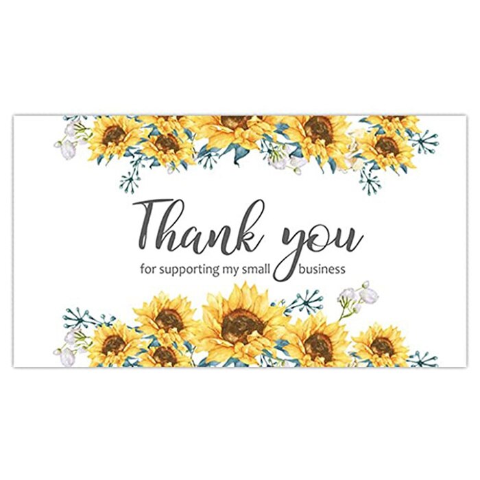 Sunflower Thank You Sticker rectangle Thank You Card for Small Business Appreciation Cardstock Decorate Child Party Sticker: Card C 50pcs