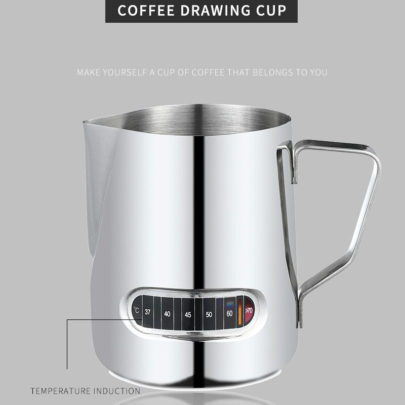 500Ml Koffie Bloem Cilinder Met Thermometer Tonen Melkschuim Cup Roestvrijstalen Temperatuur-Gevoelige Bloem Kopje Koffie tool