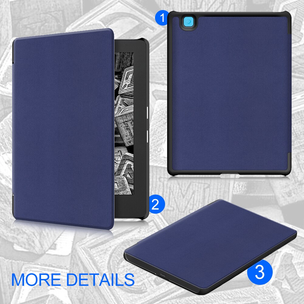 Smart etui til kobo aura  h2o edition 2, 6.8 tommer vandtæt ereader magnetisk cover, slim læder funda capa