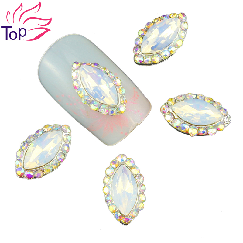 Top Nail 10 Stuks Silver Alloy Eiwit Boor Steentjes Voor Nagels 4 Kleur Kristal Paard oog 3D Nail Art decoraties TN1578