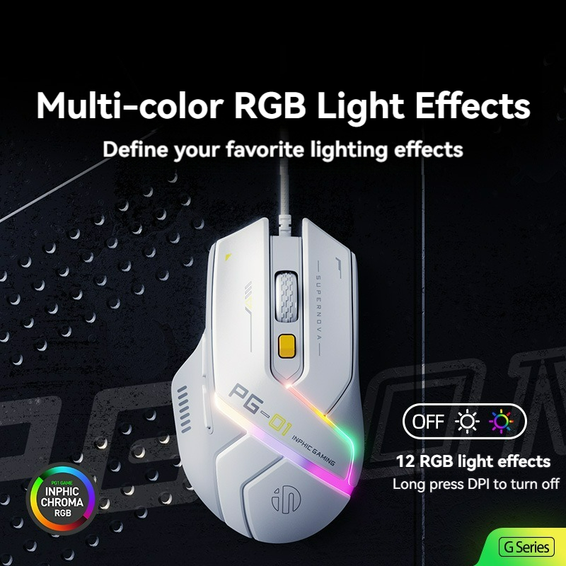 Inphic Pg1 Wired Mouse Gaming Mouse RGB Light Emitting Macro Programming 12800DPI 6 Keys Computer Mouse 1000hz Polling Rate