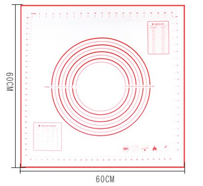 Silicone Baking Mat Scale Rolling Dough Pad Kneading Dough Mat Non Stick Pastry Oven Liner Bakeware 60*40/40*30cm: 60x60cm red