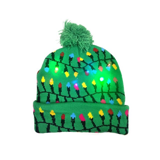 Ledet jul hat sweater strikket beanie jul lys op strikket hat jul til børn xmas år dekorationer: B