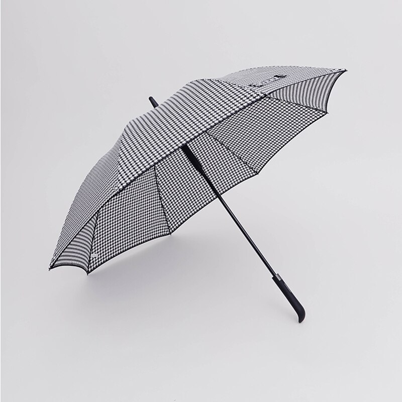Klassisk houndstooth langt håndtag paraply regn kvinder store golf mænd paraplyer 8k vindtæt semi-automatisk paraply paraguas: Lige med låg