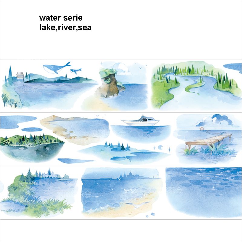 5 Meter Roll Landschap Serie Huis Berg Water Rivier Zee Cloud Sky Washi Tape: 5.8cmx5m water