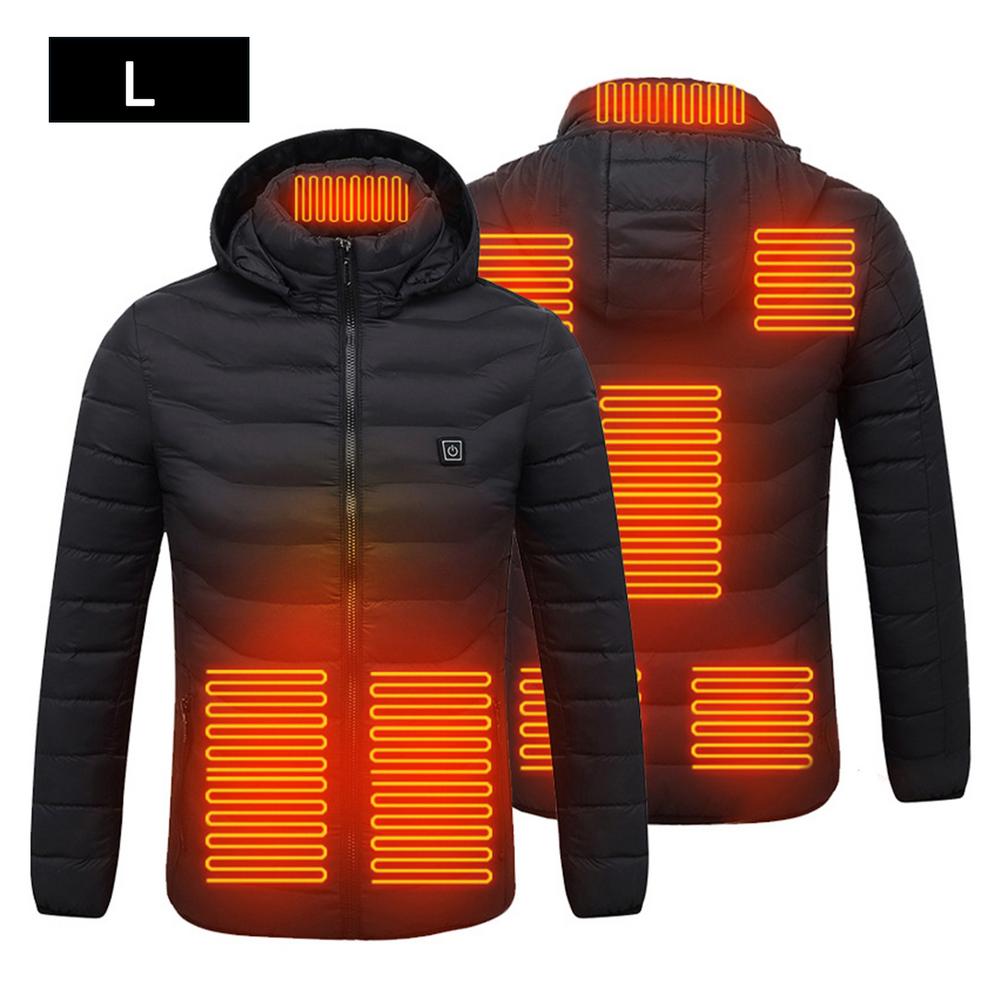 8 Areas Electric Heated Jackets Outdoor Sport Coat USB Electric Heating Hooded Winter Thermal Warmer Jackets for Hiking Skiing: Black / L