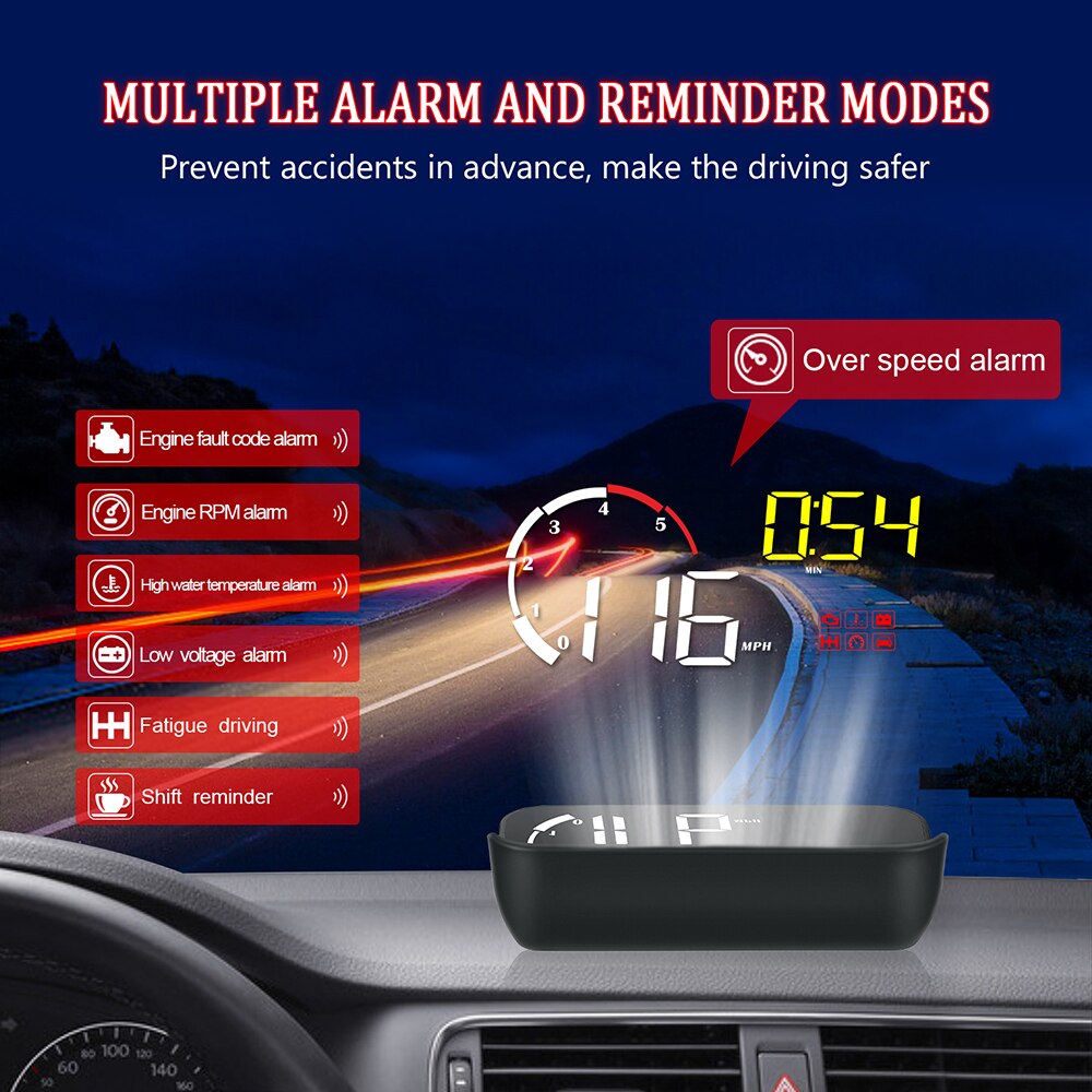 Car-styling M10 A100 Windshield Projector OBD2 Overspeed Warning Universal Intelligent Alarm System Car HUD Display