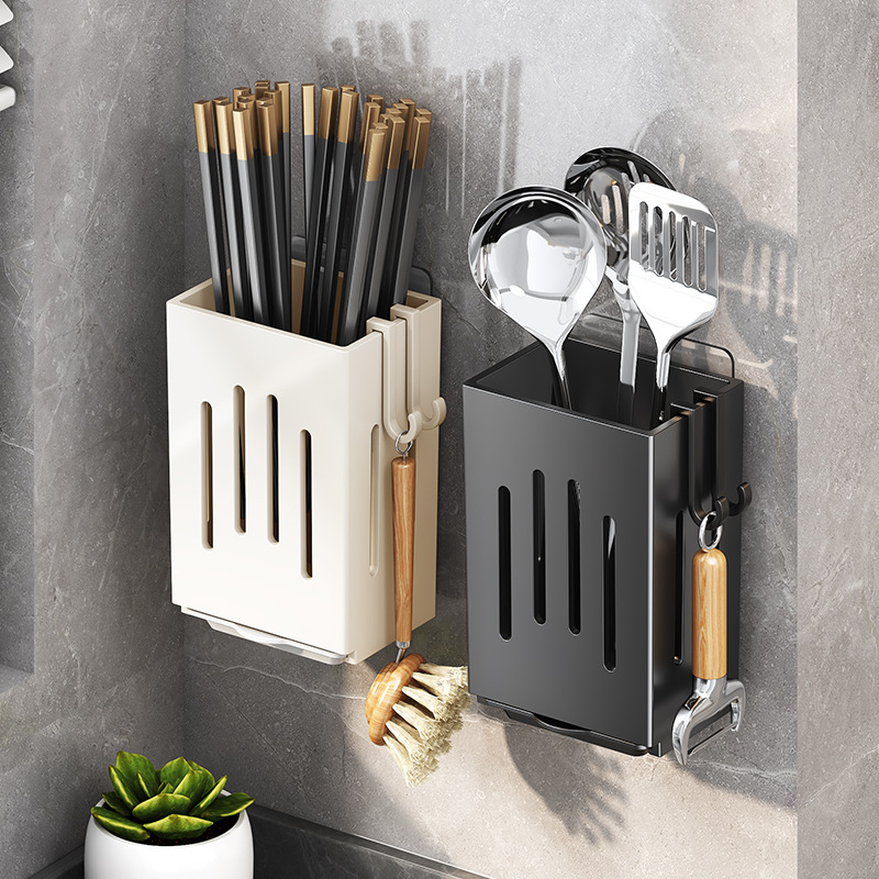 Wall Mounted Kitchen Cutlery Organizer Abs Plastic Chopsticks Spoon Holder Kitchen Utensil Drying Drain Rack Tableware Box ﻿