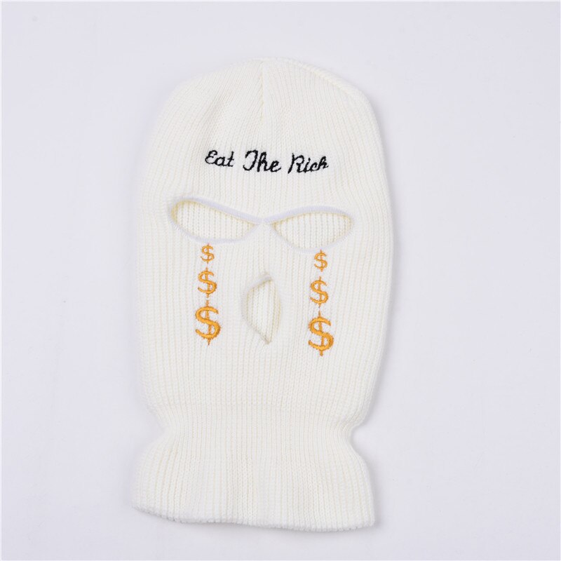 Masque en tricot avec lettres brodées, cagoule 3 trous, chapeaux, de personnalité de fête, Ski unisexe, cyclisme, bonnets de sport au: 01