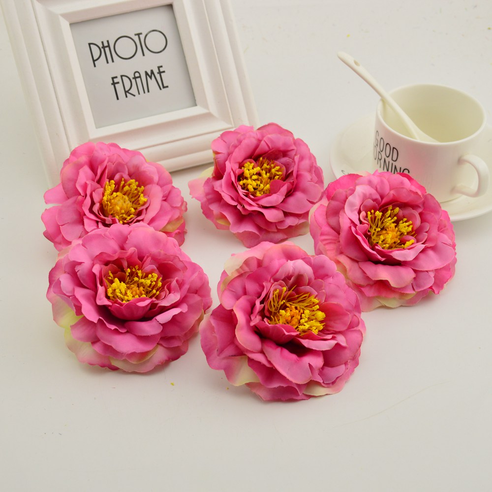 100pcs artificial flower heads silk peony wedding home decoration for make door wreath flower wall diy Stamens for handicrafts: rose red