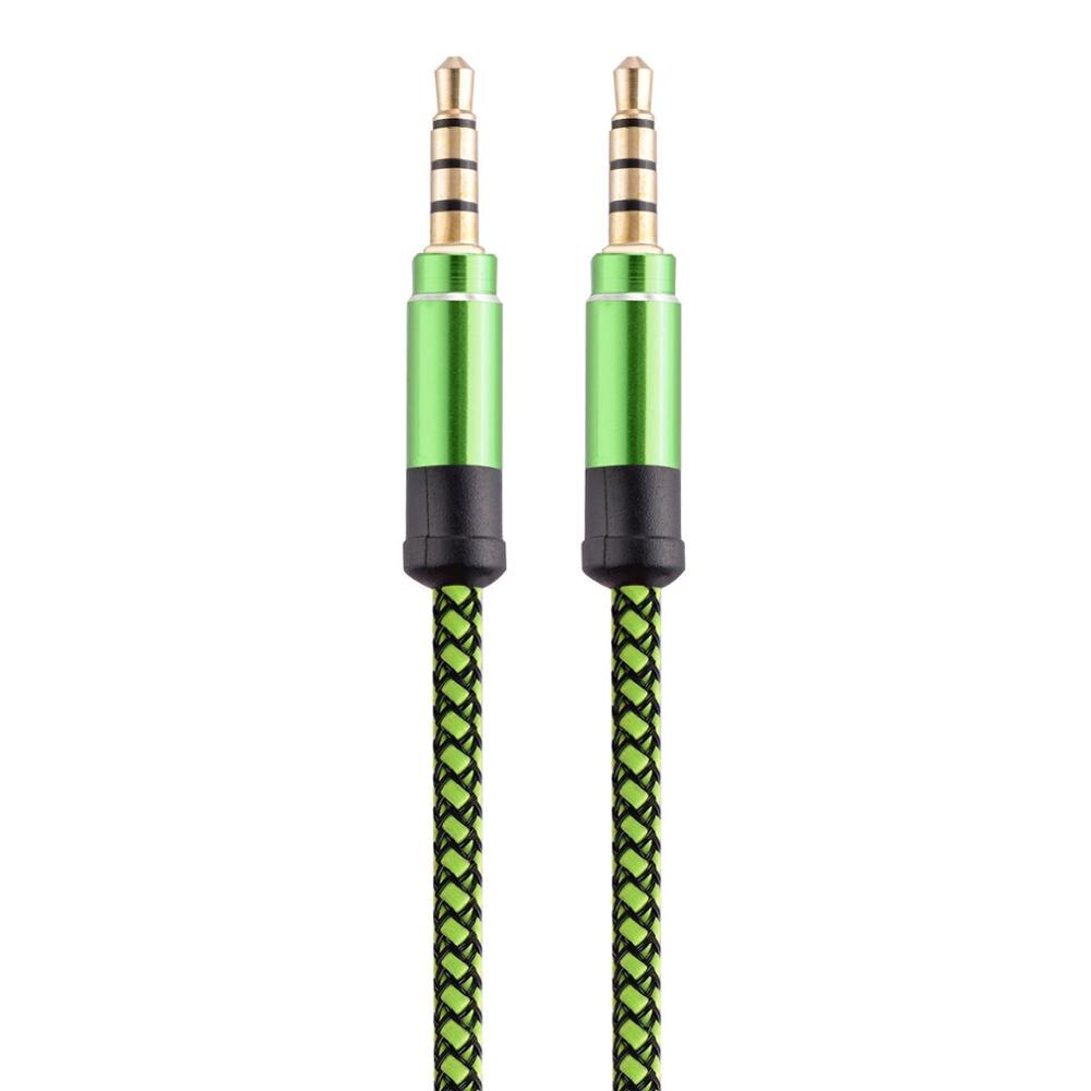 1.5m nylon jack lydkabel 3.5 mm til 3.5mm aux kabel hann til hann kabel gullplugg bil aux ledning til iphone 7 til samsung til bil: Grønn