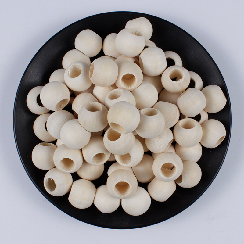 Accessoires de perles 10-40mm, boules amples, perles en bois à grand trou, perles rondes naturelles pour la fabrication de Bracelet collier bijoux