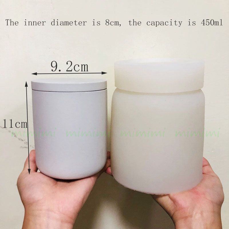 Pot de bougie rond avec couvercle, moule en béton et Silicone, récipient de bougie d&#39;aromathérapie, porte-stylo en plâtre de ciment: E-mold