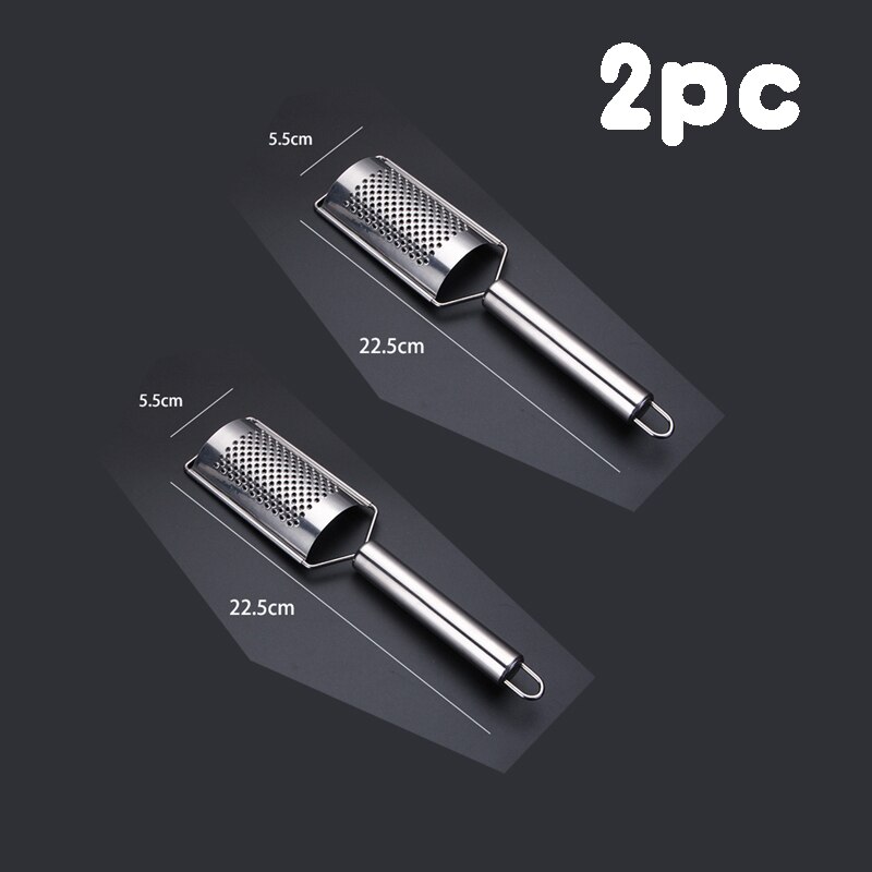 Cheese Grater Stainless Steel Grater Peeler Citrus Ginger Garlic Slicer Long Handle Cheese Planer Shavings Knife Kitchen Tool: Silver-Bow-2PC