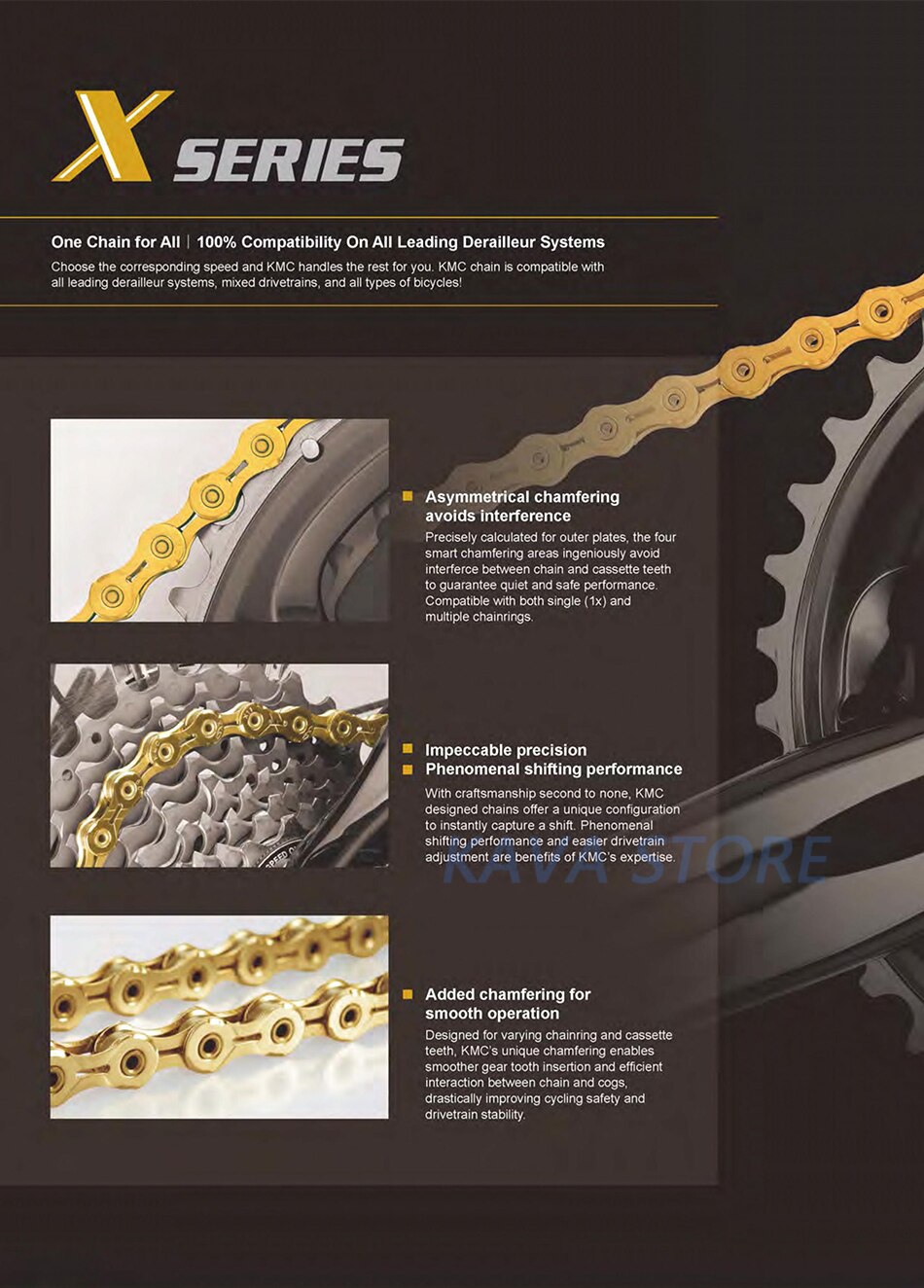 KMC-cadena para bicicleta de montaña o carretera, accesorio para bici en caja, X8, X9, X10, X11, X12, HV408, Z8.3, X8PL, Z9, X9L, X11EL, 116L/118L/126 eslabones