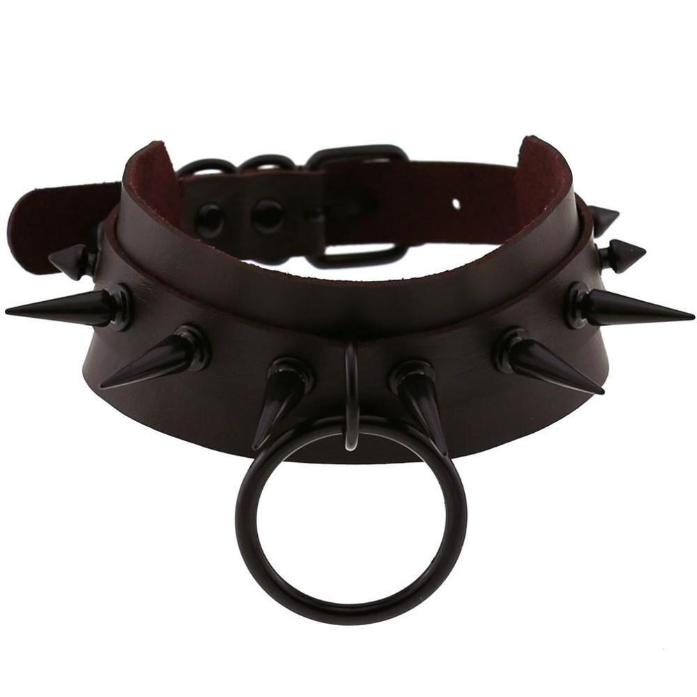 Gothic Jewelry Punk Spike goth Choker Woman Collar women Studded Rivet Black Leather Choker men Necklace chocker Emo Halloween: coffee