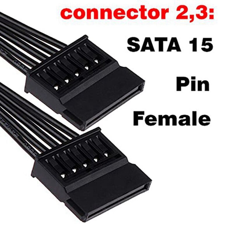 2PCS SSD Power Cable Hard Drive Power Cable SATA 15 Pin Male to 2XSATA 15 Pin Female Power Y-Splitter Extension Cable