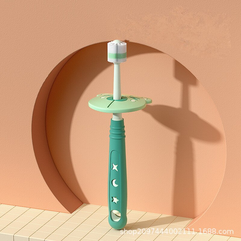 Kinderen Tandenborstel Baby 360 Graden Reinigen Nano Zachte Haar 1-6 Jaar En Een Half Baby Bladverliezende tand Fijn Haar Tandenborstel: green