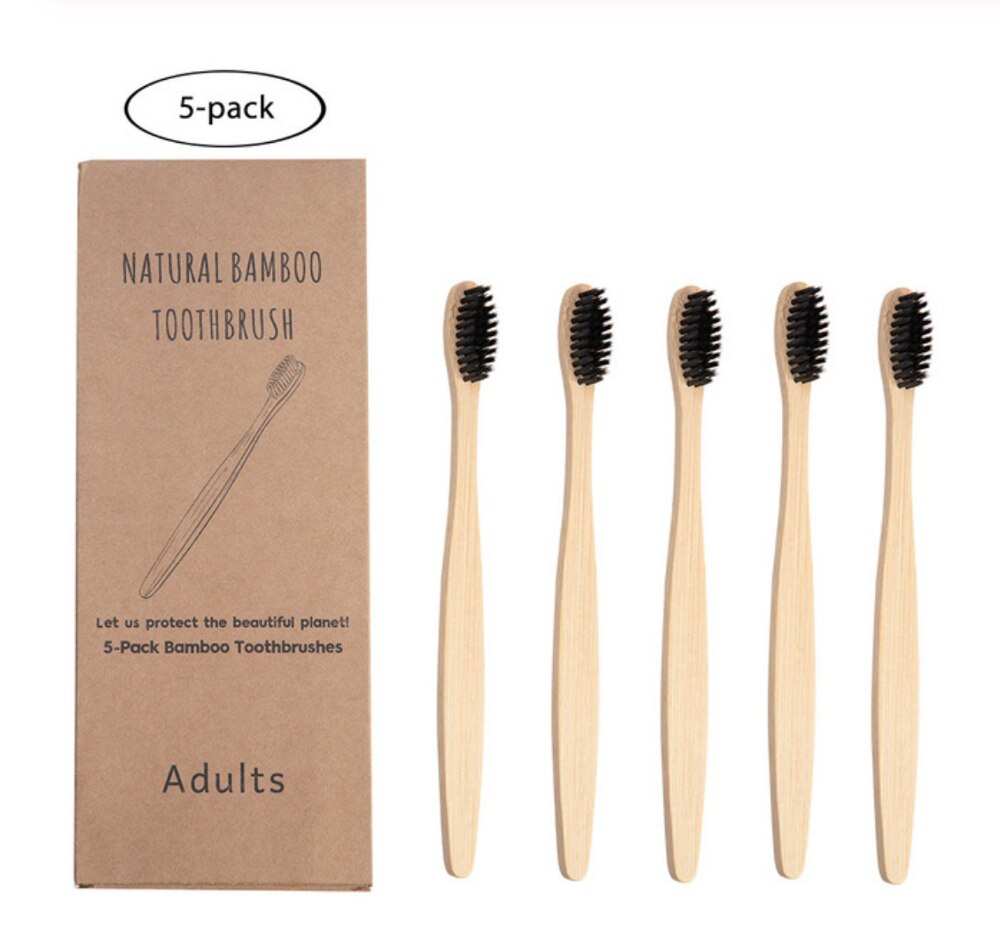 Toothbrush bamboo toothbrush rainbow degradable soft fiber toothbrush solid bamboo handle toothbrush: Black