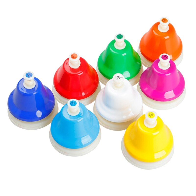 Eight Tone Bells Children Eight Tone Press Clock Kid Musical Instrument with 8 Note Diatonic Metal Hand Bells Musical