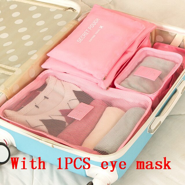 6 teile/satz Reise Veranstalter Lagerung Taschen Tragbare Gepäck Organizer Kleidung Ordentlich Beutel Koffer Verpackung Würfel fallen: Rosa